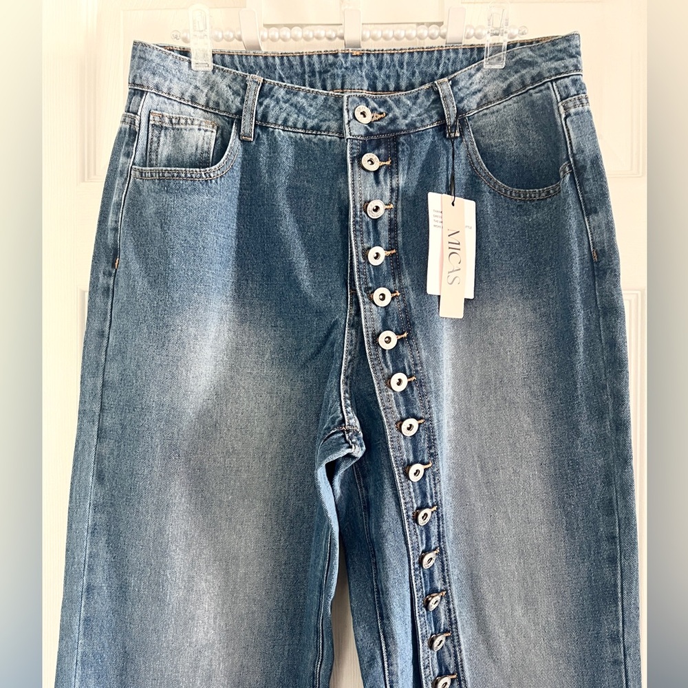 Micas Denim Button High Waist Straight Leg Jeans - Picture 15 of 16